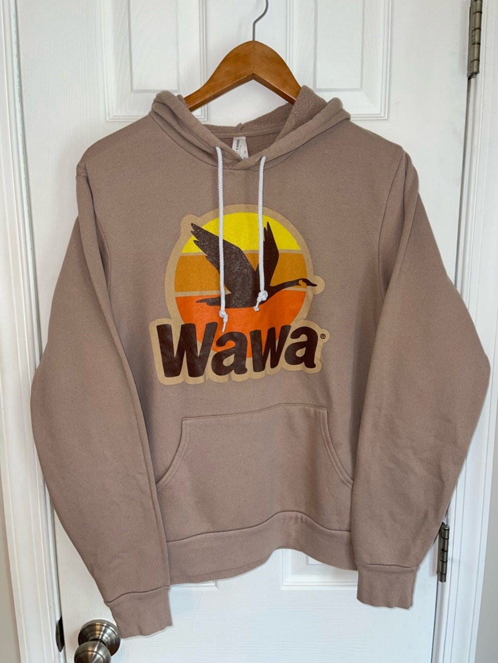 Bella Canvas Taupe Wawa Graphic Hoodie with Sunset Logo - Picture 2 of 5